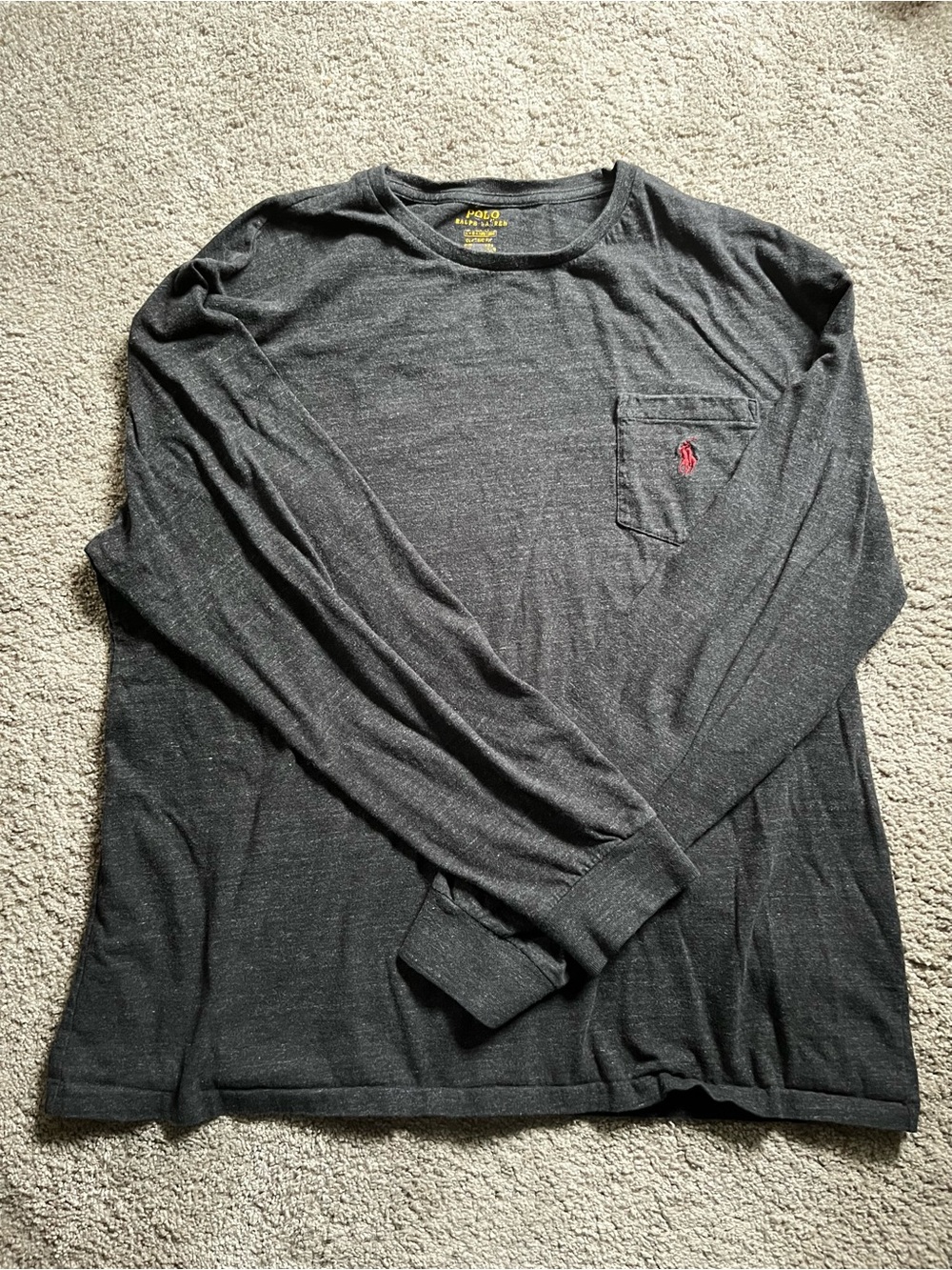 Polo by Ralph Lauren Dark Gray Long-Sleeve Pocket Tee - Men’s Size L